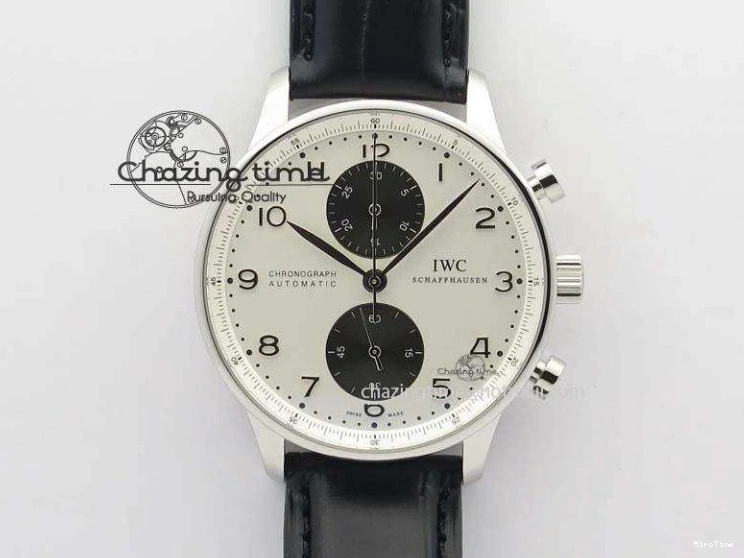 MIROTIME 0509 Minimalist Portuguese 40mm Chrono SS Black Dial On Black Leather Strap A 7382